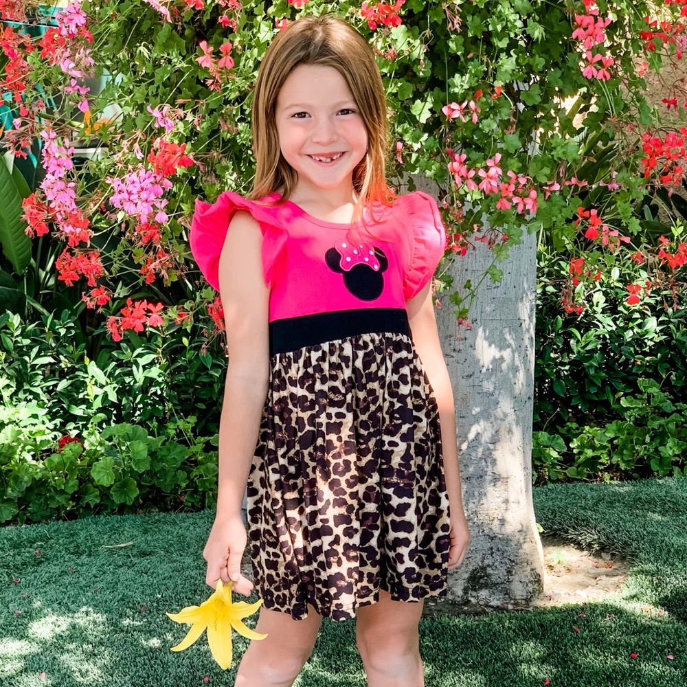 Girls Minnie Mouse Pink/Leopard Dress